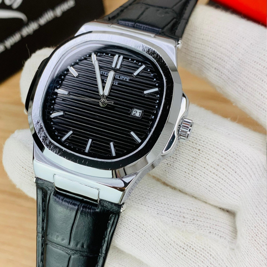 Patek Strap Watch – Black with Black Dial