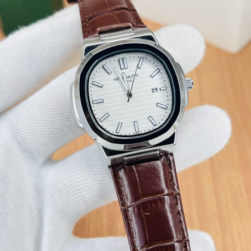 Patek Strap Watch – Brown with white Dial