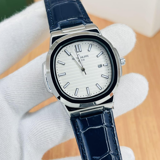 Patek Strap Watch – Blue with white Dial