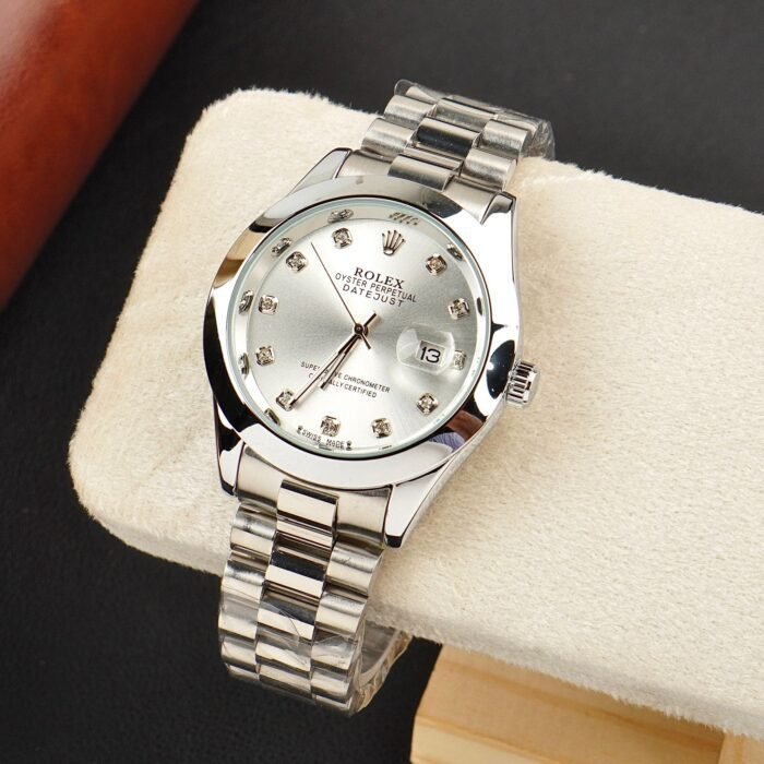 Rolex Watch – silver with white Dial
