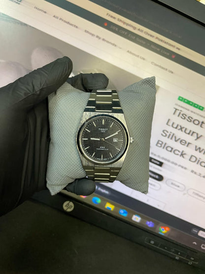 Tissot PRX Luxury Watch – Silver with Black Dial