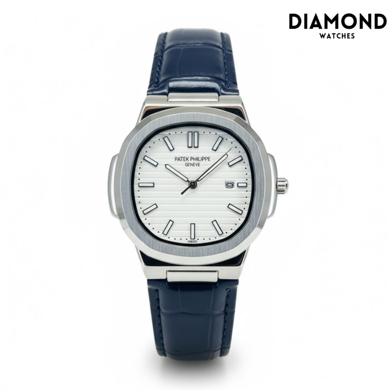 Patek Strap Watch – Blue with white Dial