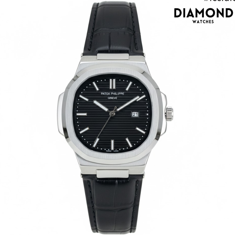 Patek Strap Watch – Black with Black Dial