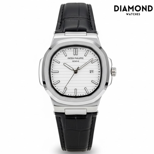 Patek Strap Watch – Black With White Dial