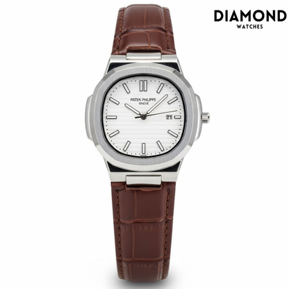Patek Strap Watch – Brown with white Dial