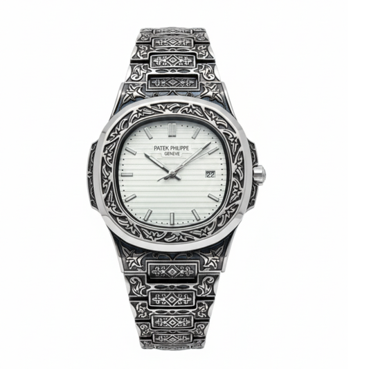 Patek Philippe Texture Watch – Silver With White Dial