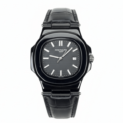 Patek Strap Watch – Black with Black Dial