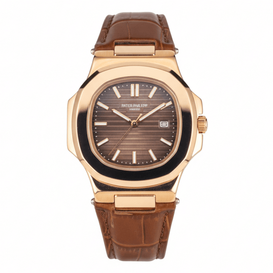 Patek Strap Watch – Brown with Brown Dial