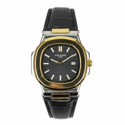Patek Strap Watch – Black with Black Dial
