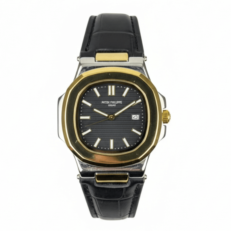Patek Strap Watch – Black with Black Dial