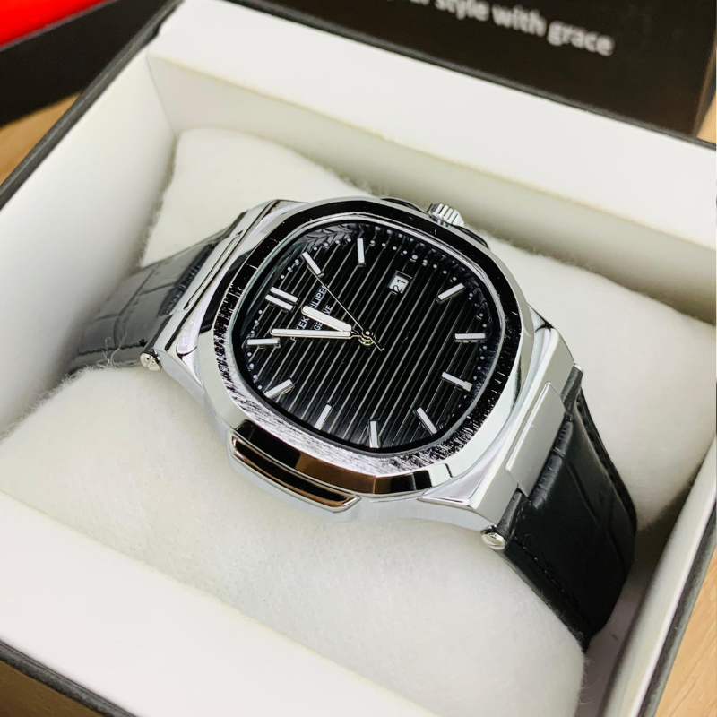 Patek Strap Watch – Black with Black Dial