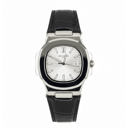 Patek Strap Watch – Black with White Dial