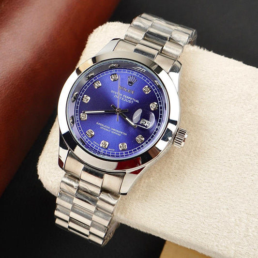 Rolex Watch – silver with blue  Dial