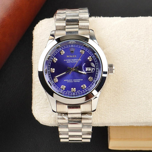 Rolex Watch – silver with blue  Dial