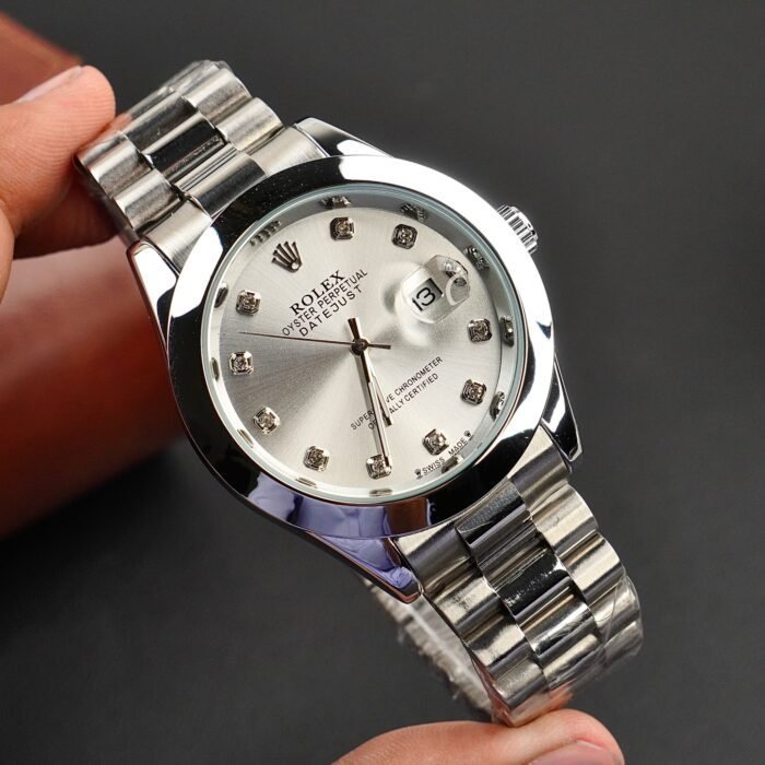 Rolex Watch – silver with white Dial